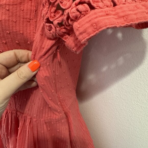 Vtg Y2K Maeve Anthropologie Dress 4 Swiss Dot Crochet Pink Orange Retro Pinup - Picture 7 of 12